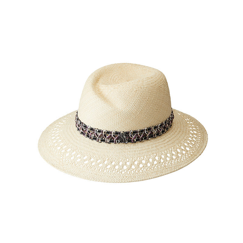 Virginie - fedora en paille avec détail en tweed.