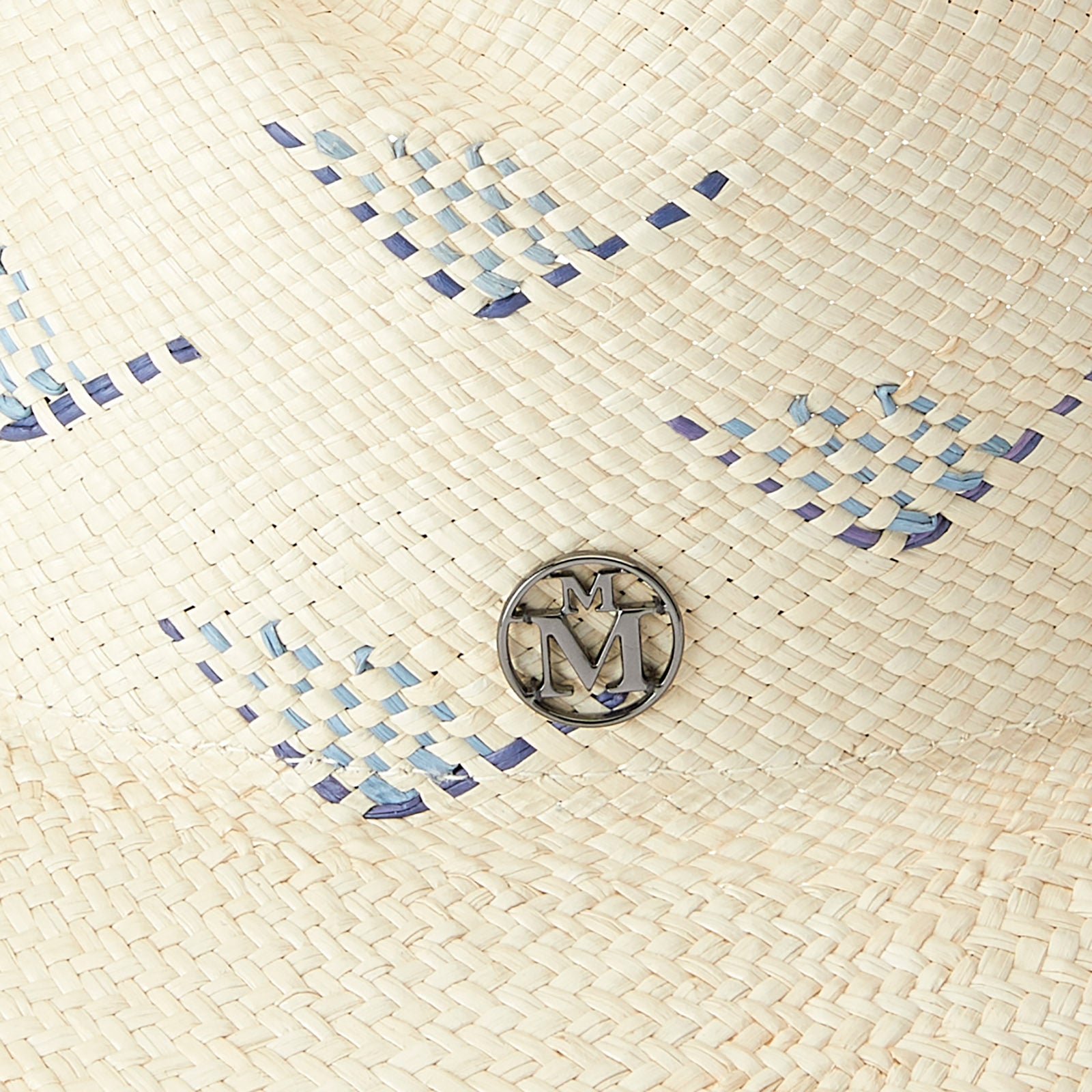 Virginie - Fedora avec des fleurs bleues tressées dans la paille.