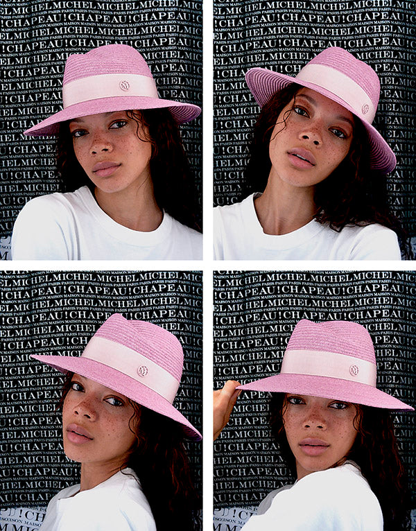Virginie - Fedora en paille bubblegum avec un gros grain assorti.