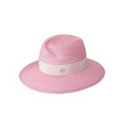 Virginie - Fedora en paille bubblegum avec un gros grain assorti.