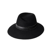 Virginie - Fedora en feutre noir avec une ceinture effet cuir.