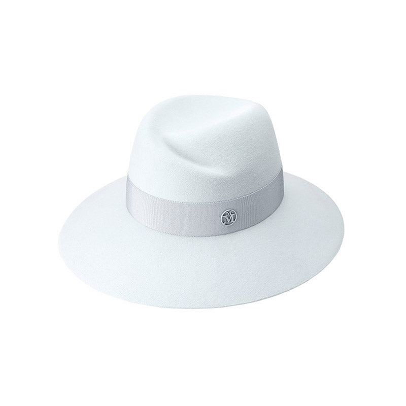 Virginie - Fedora en feutre bleu glacé et un gros-grain ton sur ton.