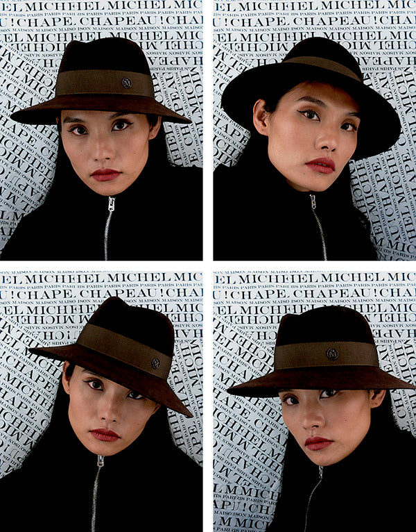 Virginie - Fedora en feutre marron foncé et un gros-grain ton sur ton.