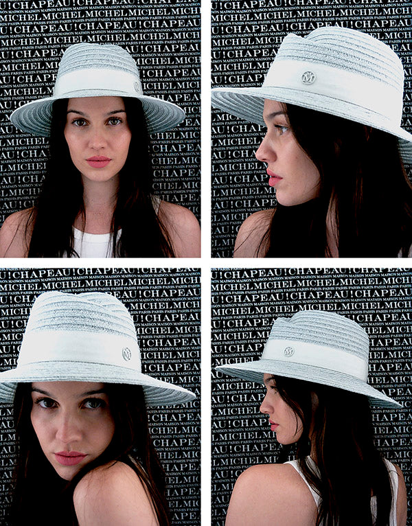 Virginie - Fedora en paille bleu glacé avec un ruban ton sur ton.