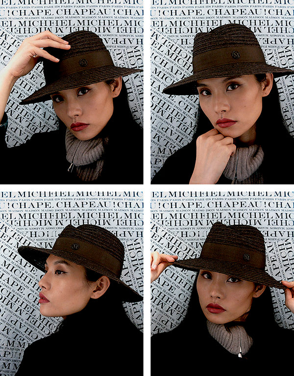 Virginie - Fedora en paille marron foncé avec un ruban ton sur ton.