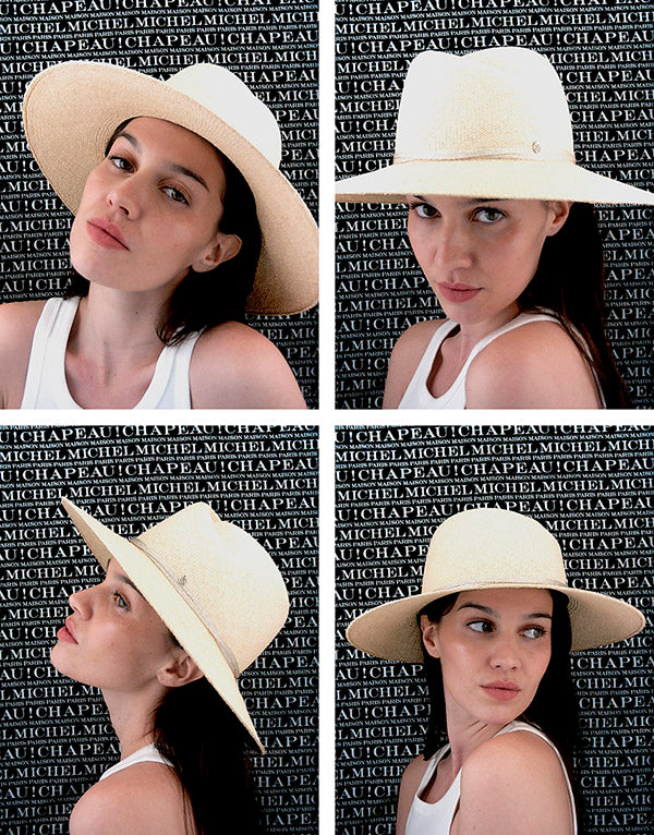 Virginie - Fedora en paille naturelle avec un ruban en lurex argenté.