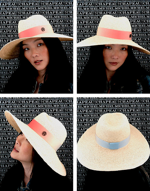 Virginie - Fedora en paille brisa avec un ruban effet tie&dye coucher de soleil.