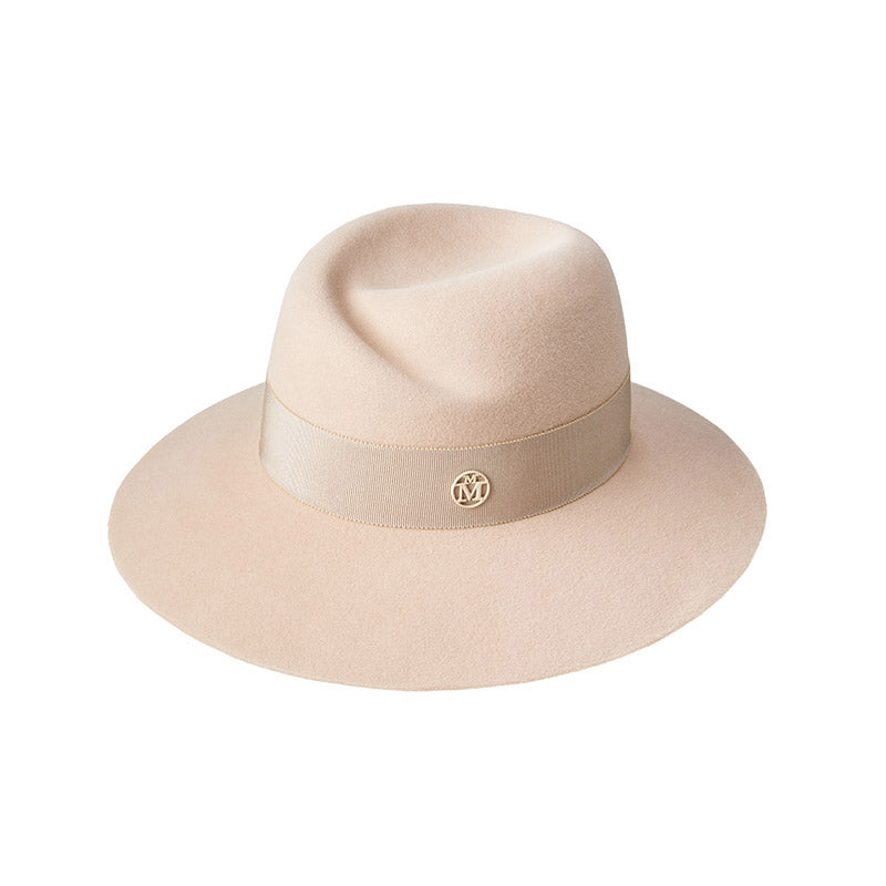 Virginie - Fedora en feutre de laine bunker beige avec un ruban ton sur ton.