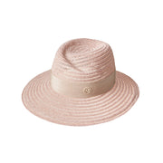 Virginie - Chapeau fedora en paille de chanvre beige bunker orné d'un ruban ton sur ton.