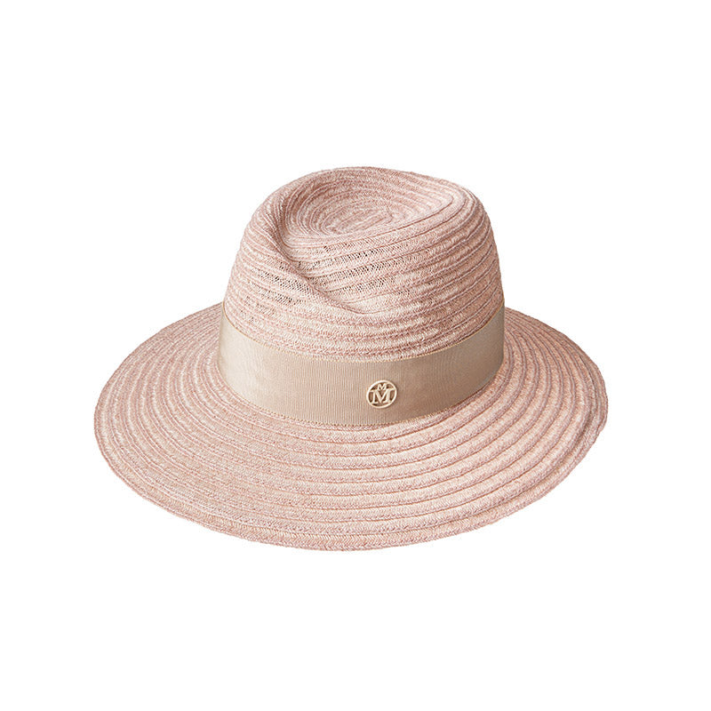 Virginie - Chapeau fedora en paille de chanvre beige bunker orné d'un ruban ton sur ton.