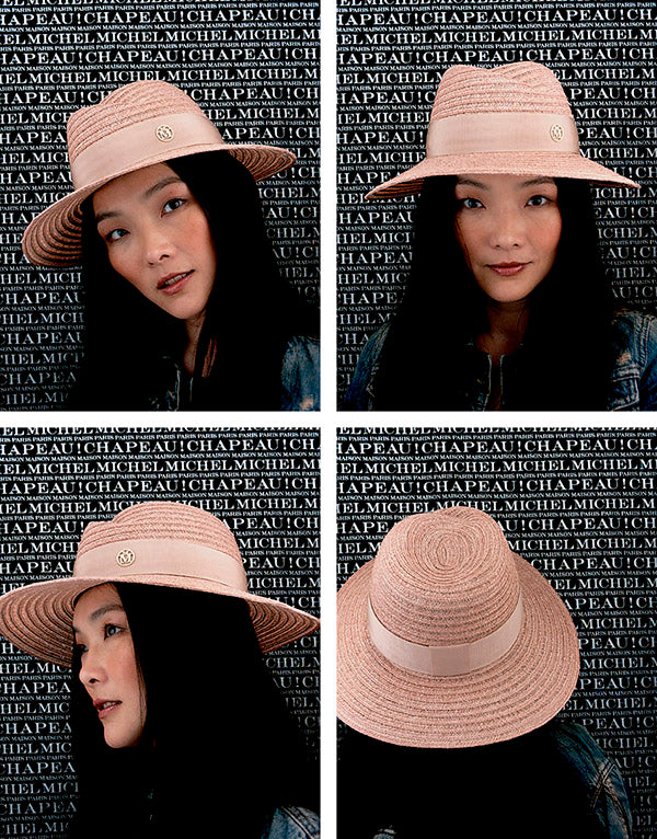 Virginie - Chapeau fedora en paille de chanvre beige bunker orné d'un ruban ton sur ton.