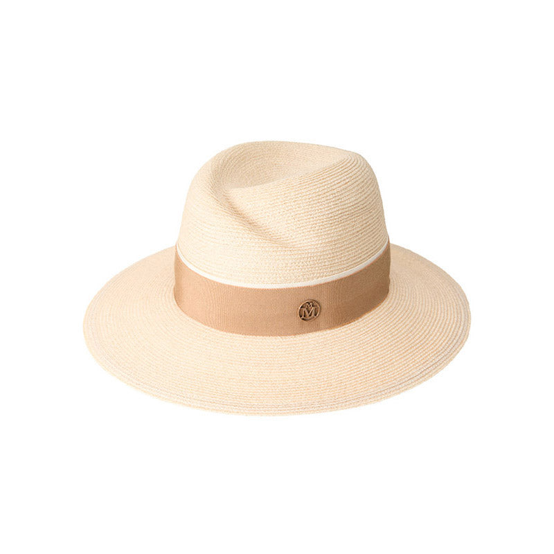 Virginie - Fedora en paille naturelle avec un ruban beige