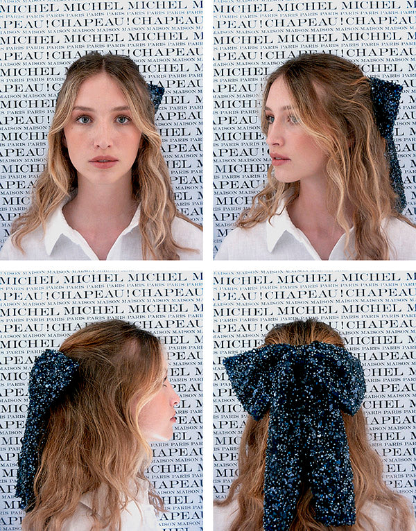 Wicole - Barrette en tulle bleu avec des sequins brodés.