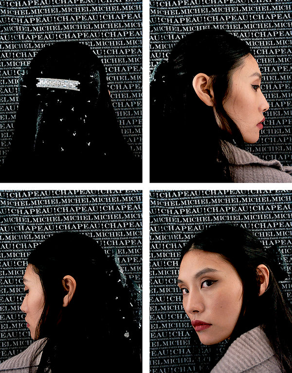 Willa - Noeud fait en organza noir avec des plumetis argentés et des strass.