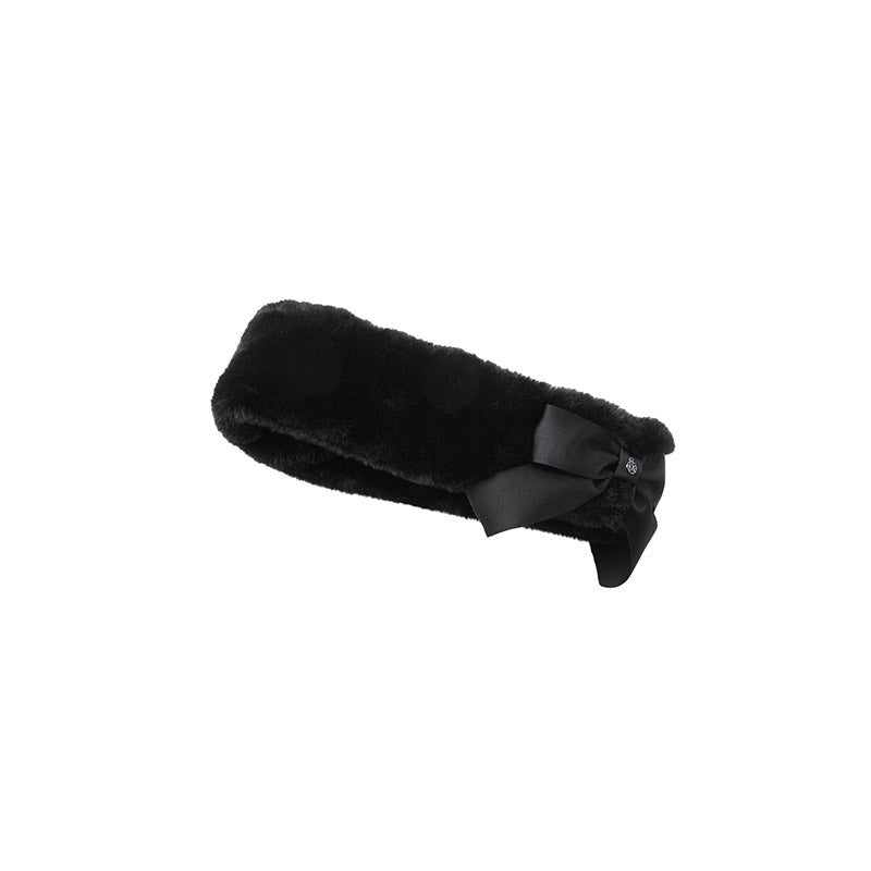 Zaza - Bandeau en fausse fourrure noire orné d'un nœud en soie à l'arrière.