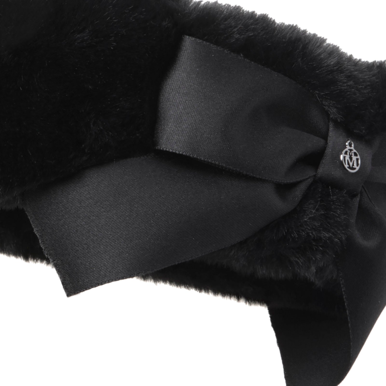 Zaza - Bandeau en fausse fourrure noire orné d'un nœud en soie à l'arrière.