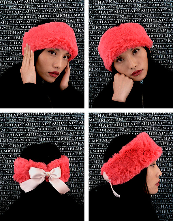 Zaza - Cache-oreilles en fourrure teintée rose corail.