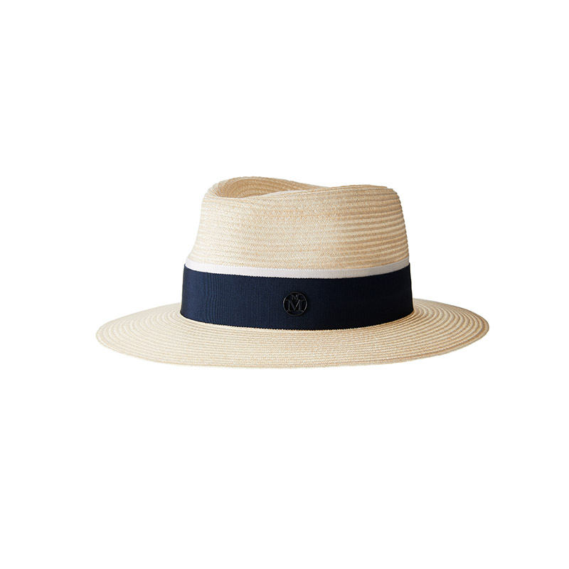 Andr hemp straw fedora hat with navy grosgrain ribbon Maison