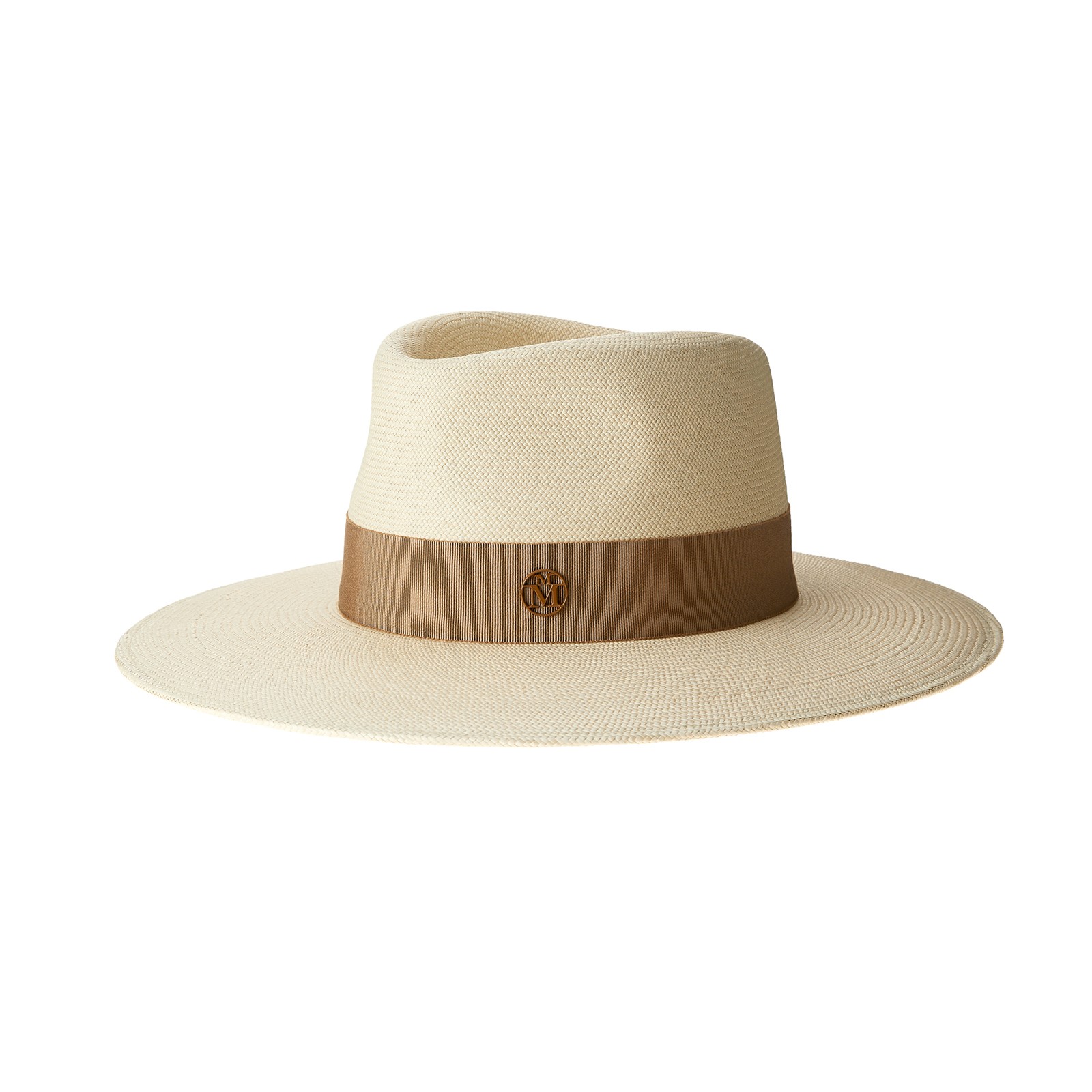 Panama straw fedora hat with beige grosgrain ribbon