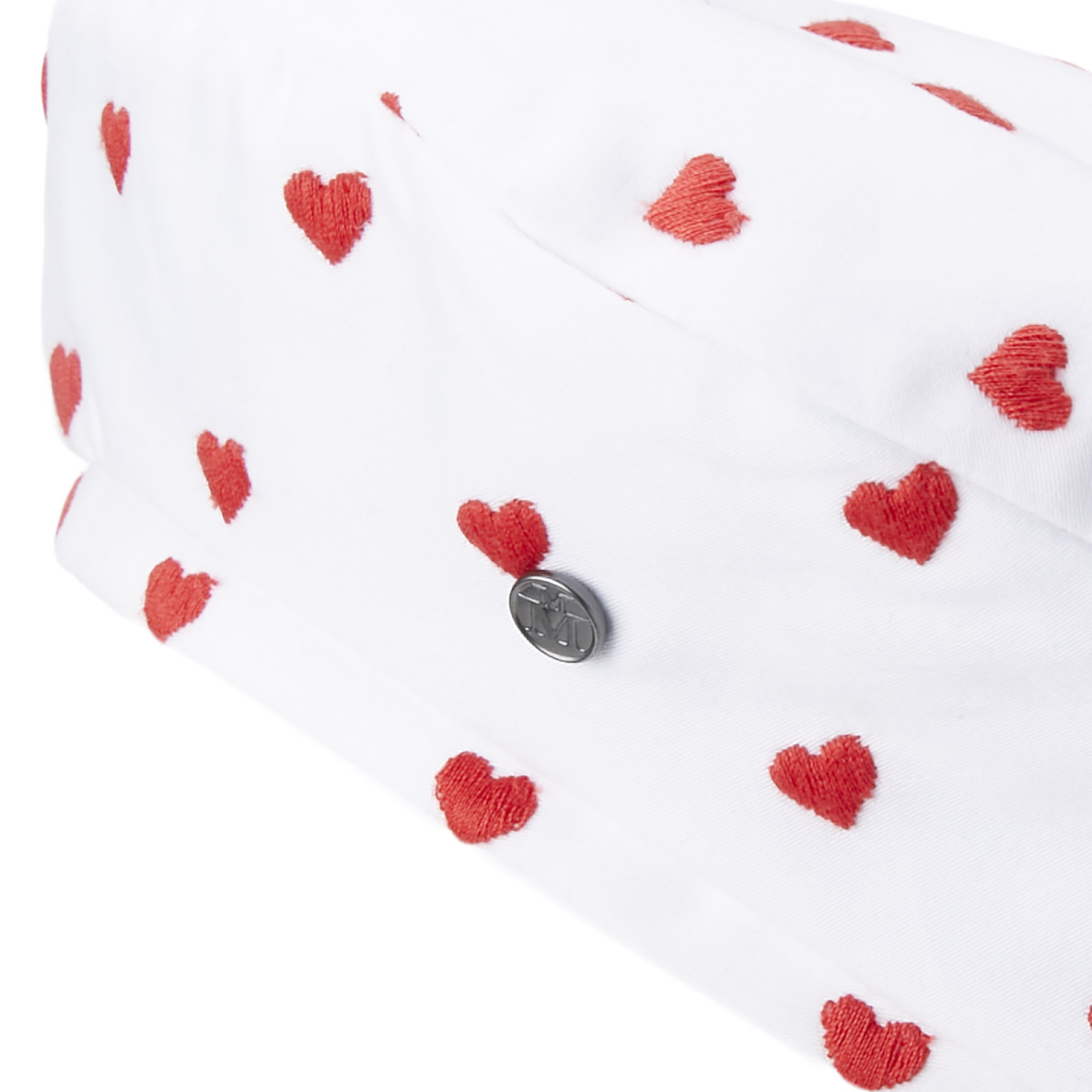 Beret in white and red cotton - valentine's day edition