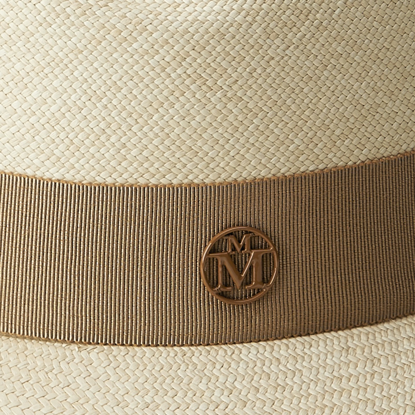 Panama straw fedora hat with beige grosgrain ribbon