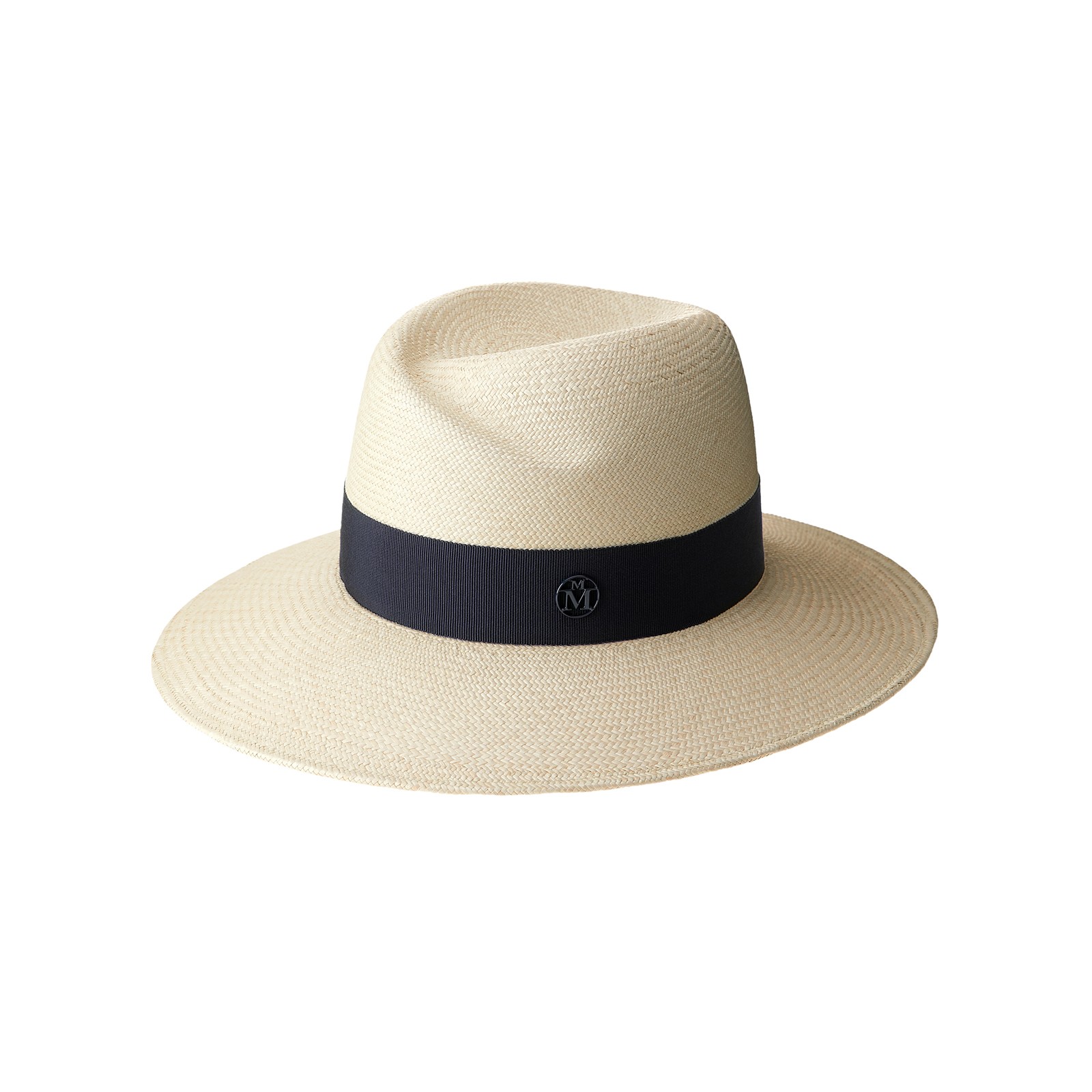Panama straw fedora hat with navy grosgrain ribbon