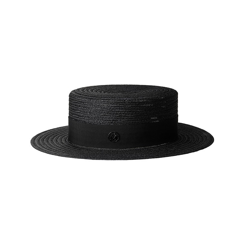 Black hemp straw canotier hat