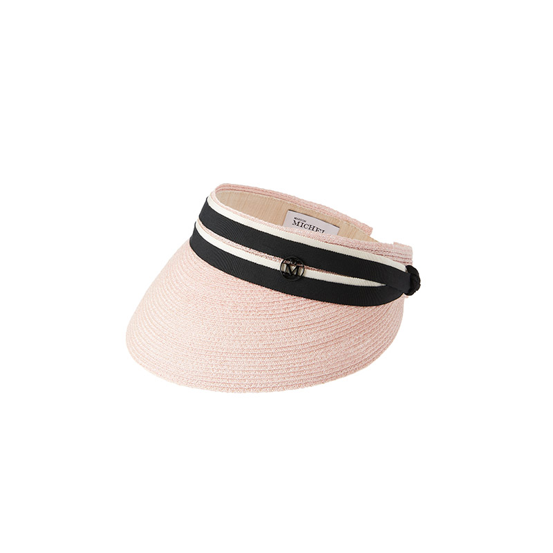 Upgrade your style with our pink straw vizor. Embellished with a black grosgrain ribbon, it adds a touch of refinement to any outfit.
<ul>
 	<li>- Straw fedora hat</li>
 	<li>- Black gros grain ribbon</li>
 	<li>- Black Maison Michel logo</li>
</ul>
How to care for your hat:
The handcrafted design of this model does not allow it to be waterproof. It is recommended to store it away from air and humidity.