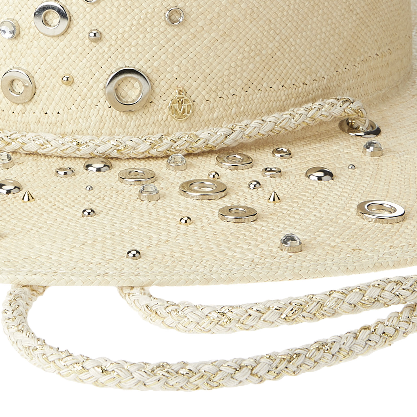 Capeline made of brisa straw embellished with gold and silver starlight strass