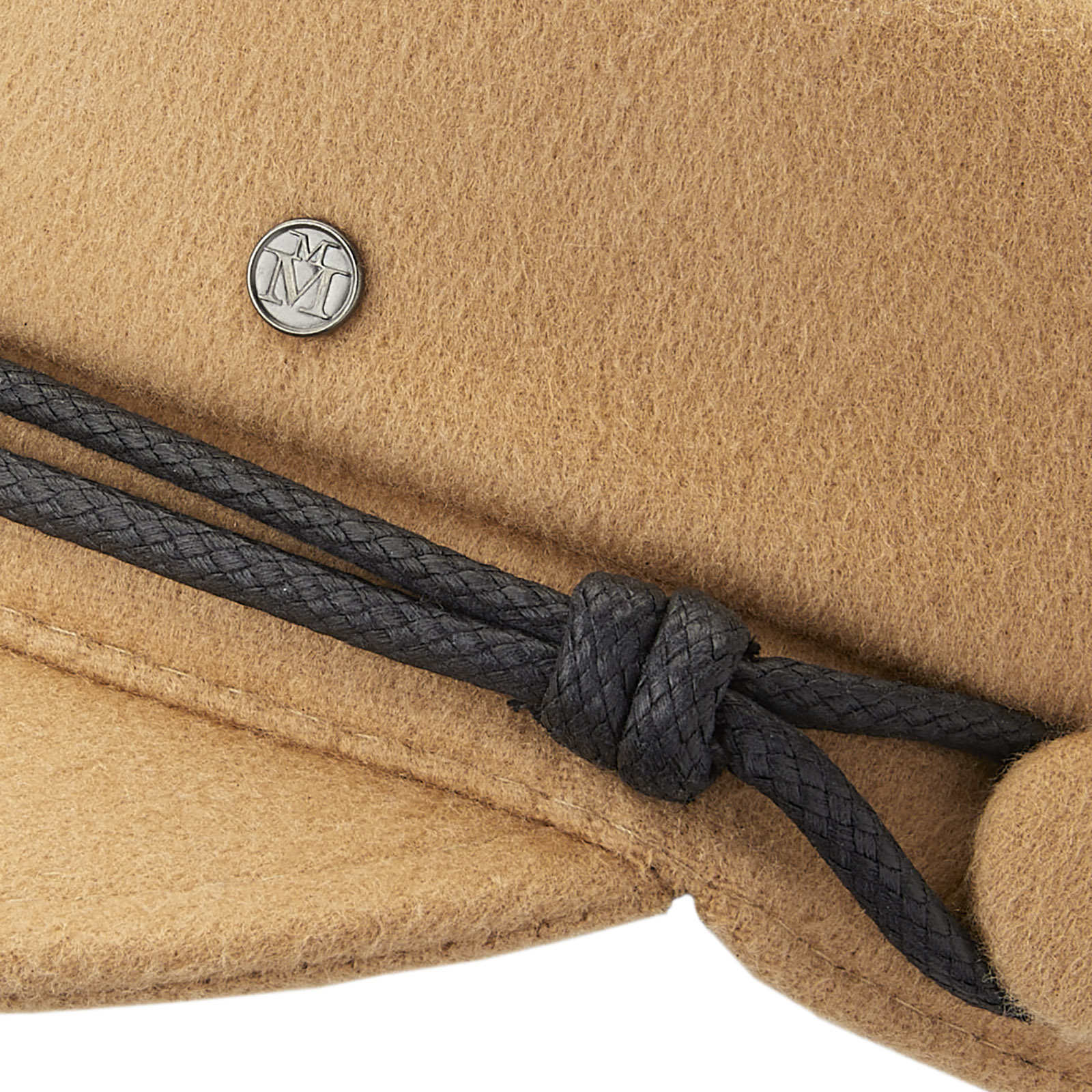 Sailor cap made of camel coloured cashmere with a black cord
