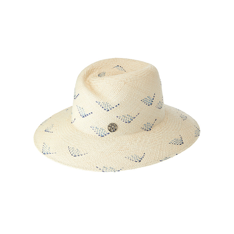 Fedora in brisa straw with woven blue flowers