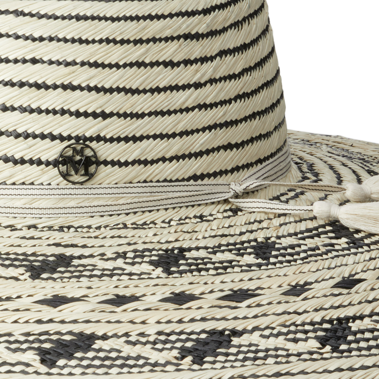 Chapeau à large bord en paille brisa bicolore avec un cordon en coton et un pompon