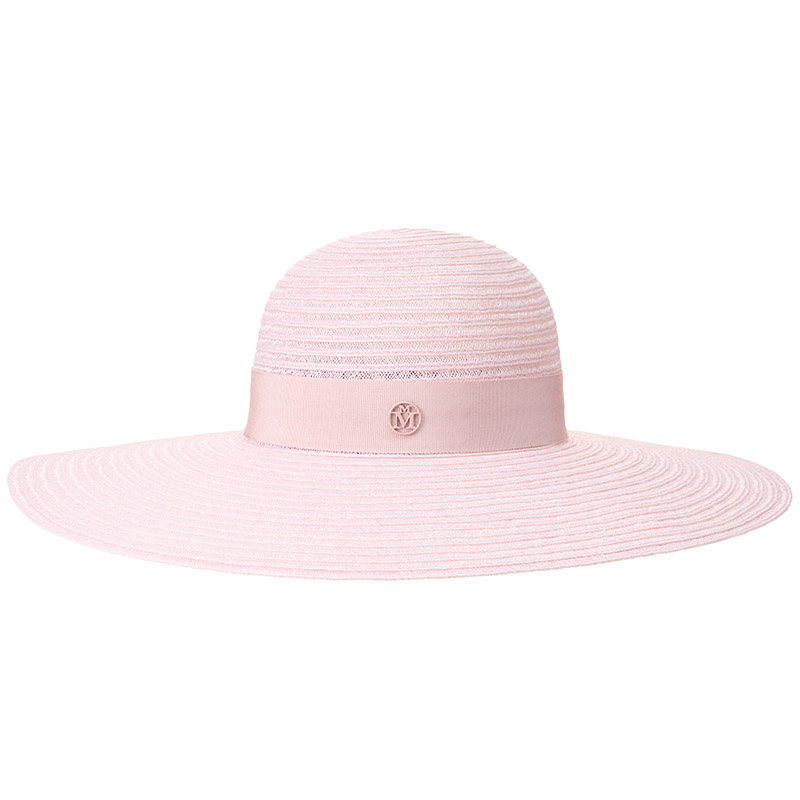 Capeline in pink straw embellished with a tone on tone ribbon