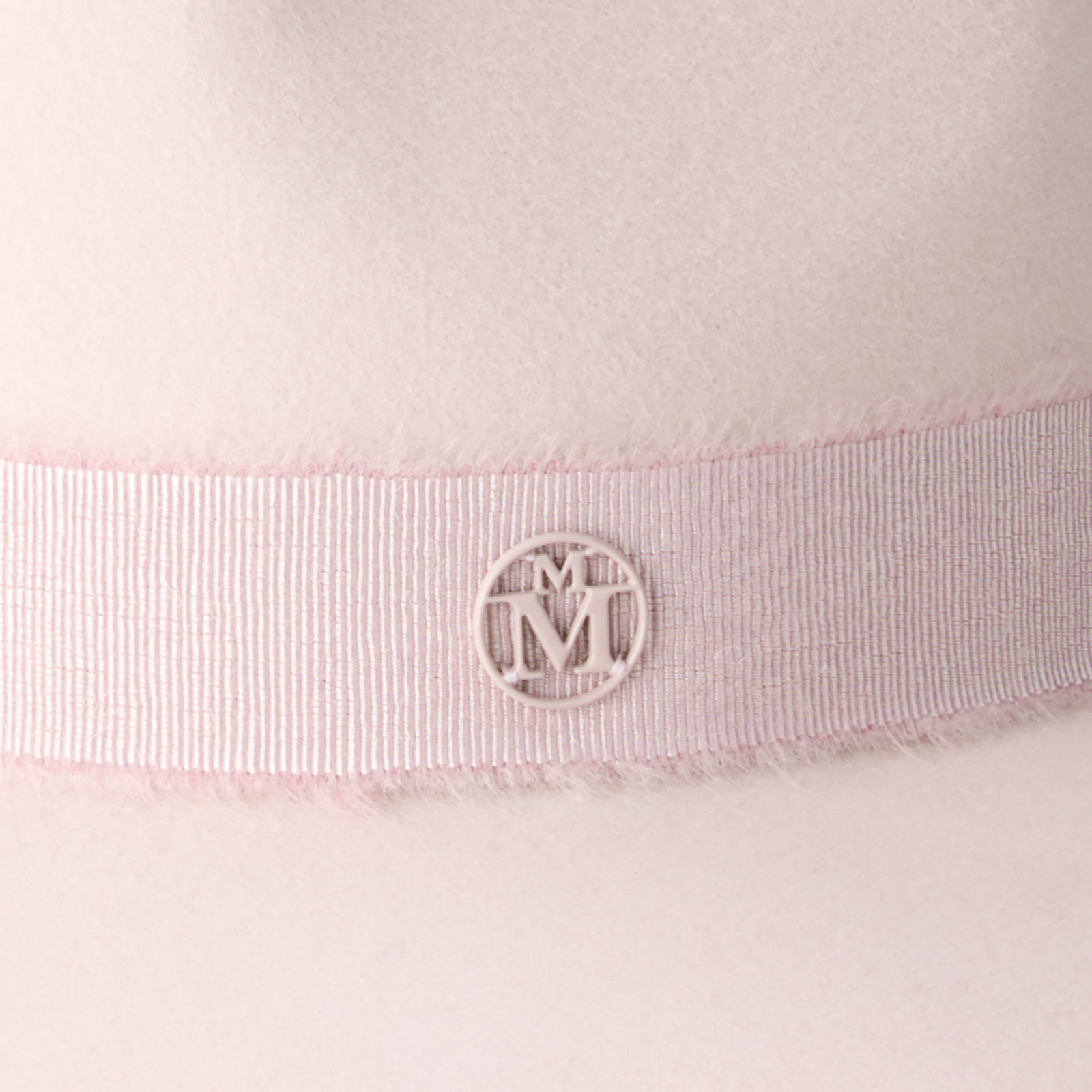 Fedora hat in pink felt embellished with a tone on tone mohair ribbon