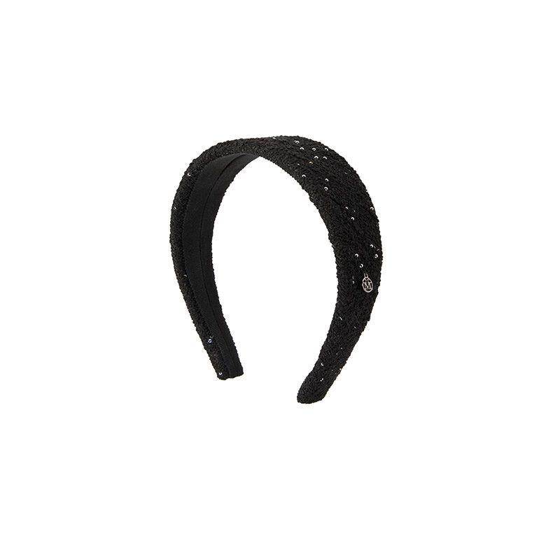 Headband in black tweed embellished with sequins