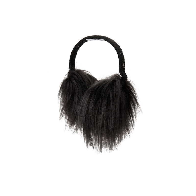 Cache-oreilles en tweed noir orné de sequins et en fausse fourrure