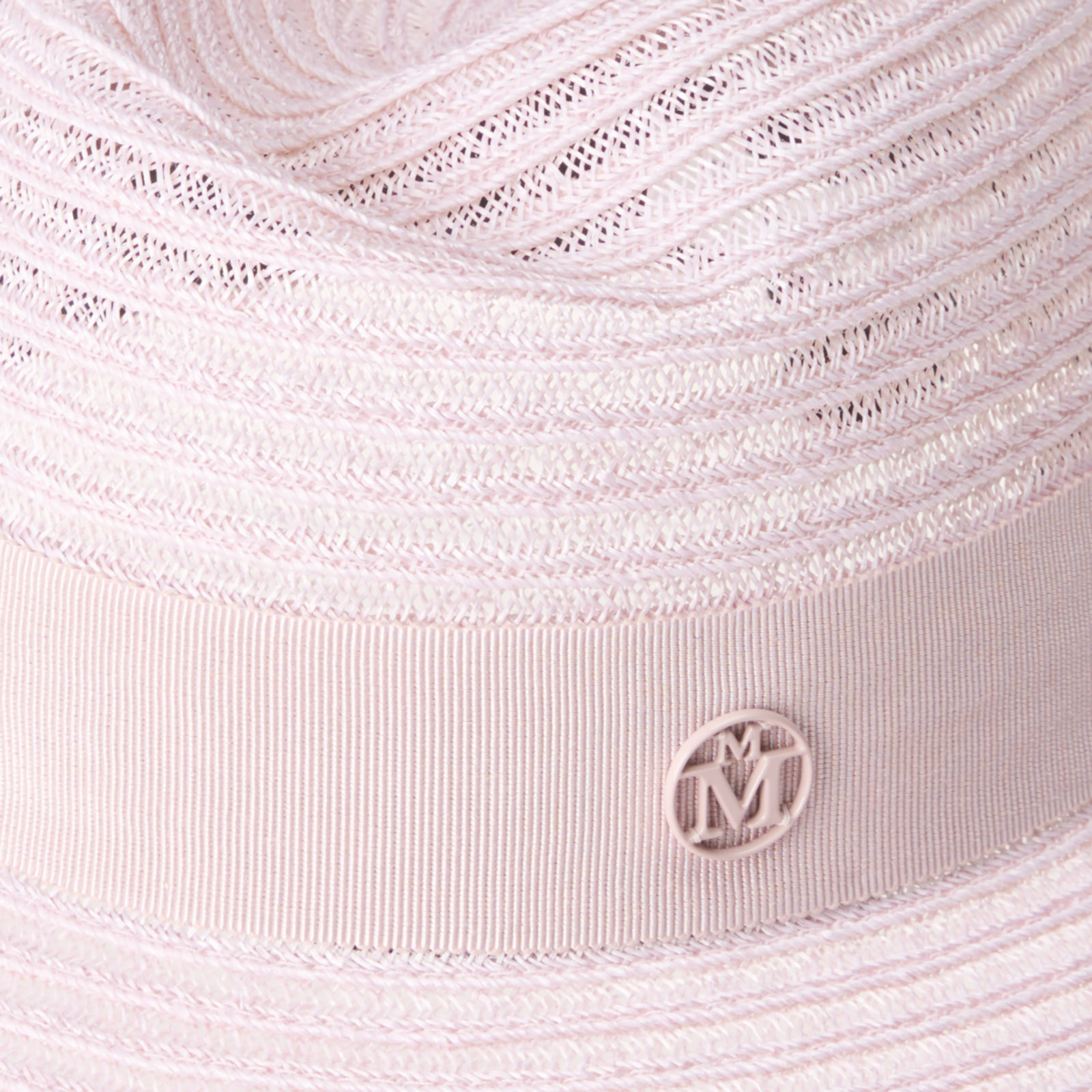 Fedora hat in pink straw embellished with a tone on tone ribbon